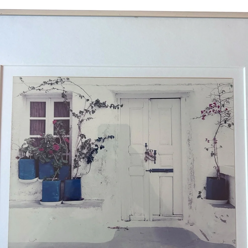 Vintage Santorini Doorway Framed Photograph Print Signed 1990 Vern Clevenger